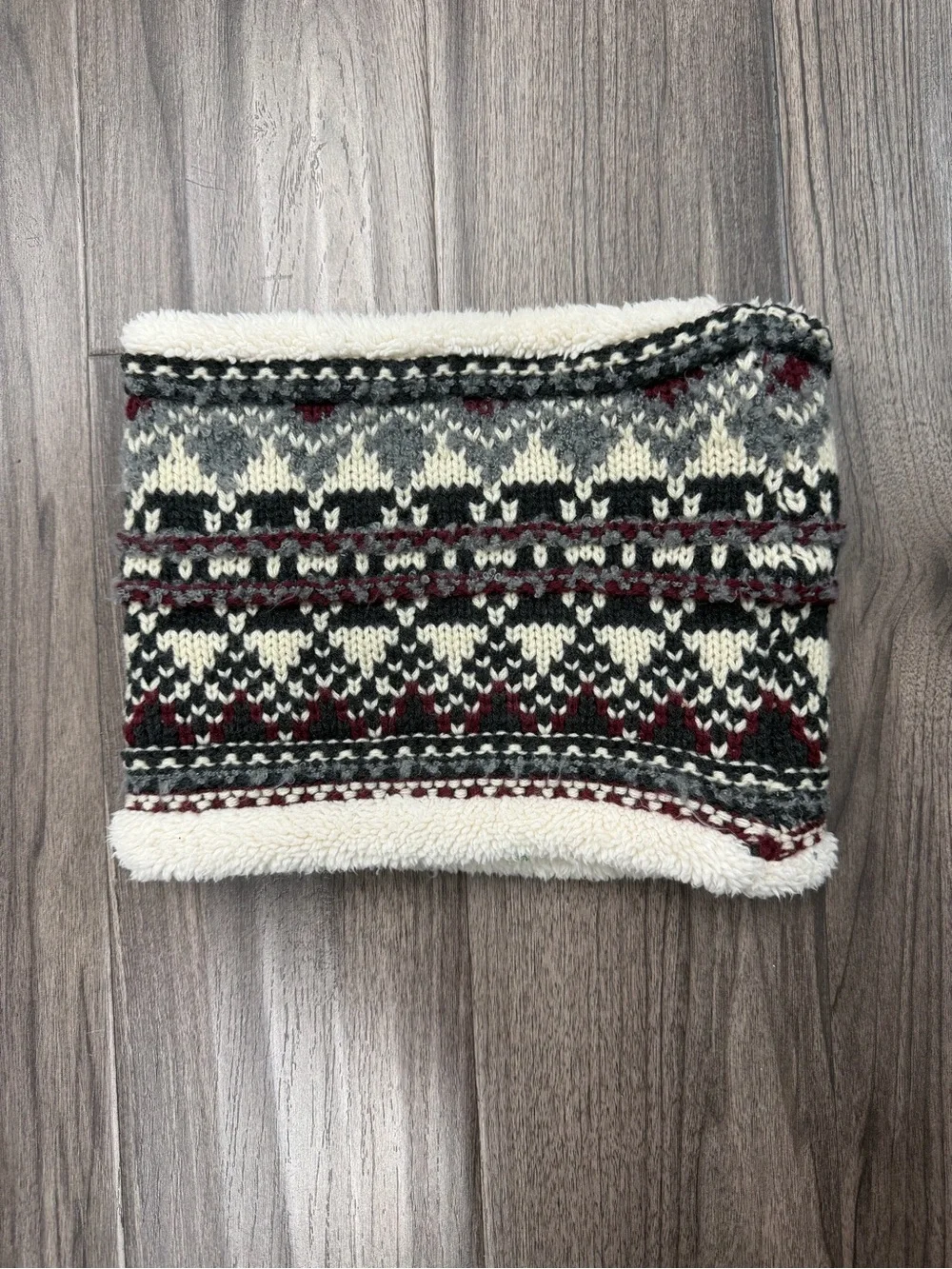 Zara Kids Cozy Fair Isle Knit Neck Warmer - Cream, Gray & Burgundy